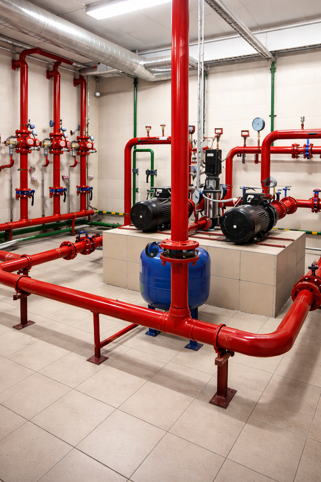 Rede de hidrantes em instalação técnica