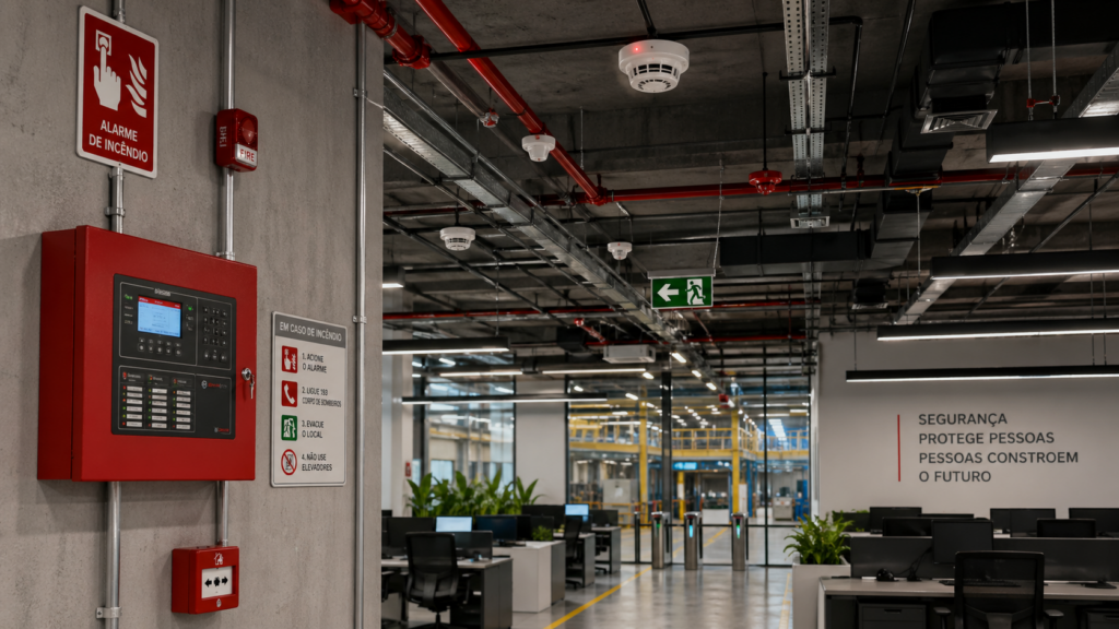 sistema de alarme de incêndio automático instalado em empresa industrial