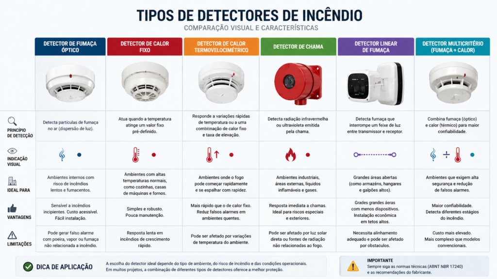 tipos de sistemas de alarme de incêndio automático e detectores