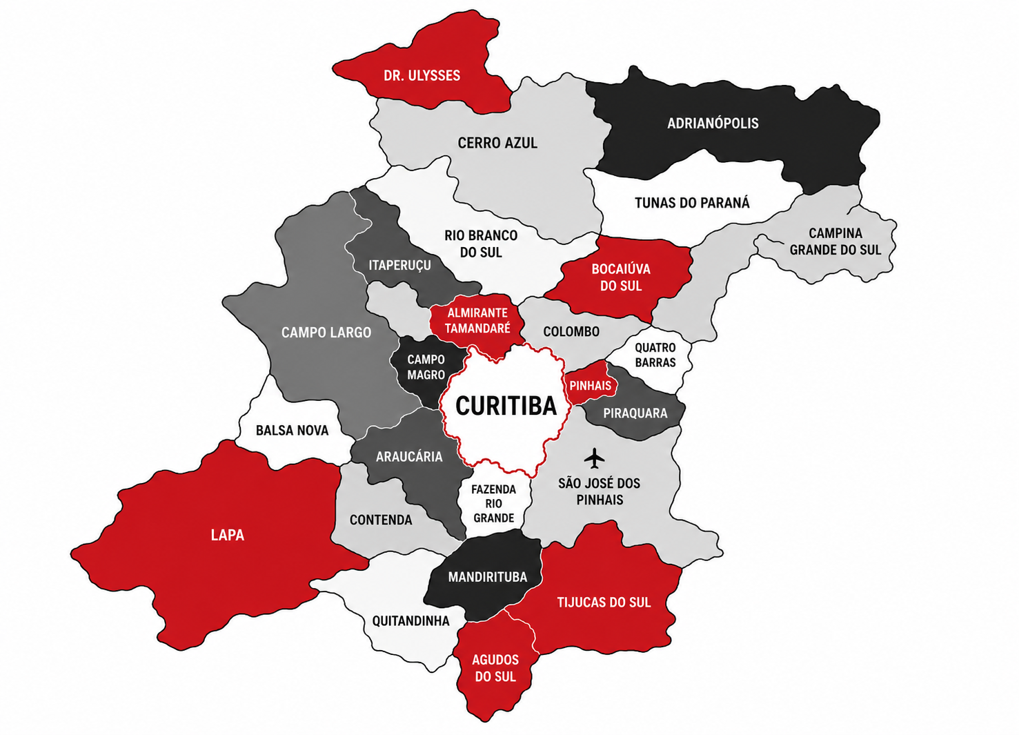 Mapa de atendimento da M10M em Curitiba, Paraná e Mato Grosso