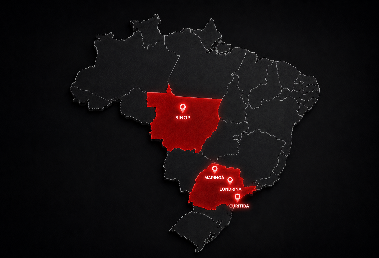 Mapa de atendimento M10M no Paraná e norte do Mato Grosso